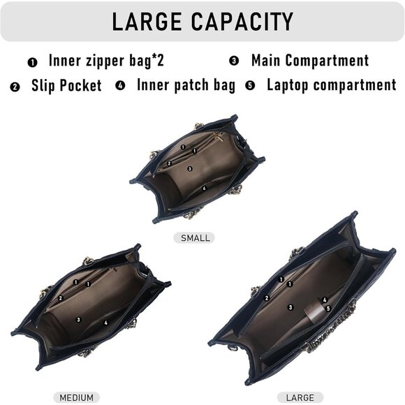 Luxurious Black Quilted Tote Bag with Shoulder Strap - Perfect for Organizing - Picture 5 of 6